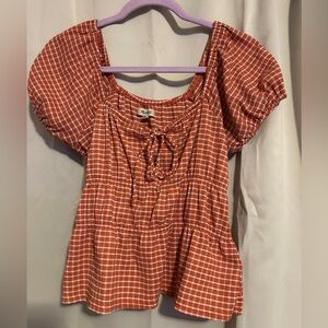 Madewell Women's Orange Gingham/Plaid Top